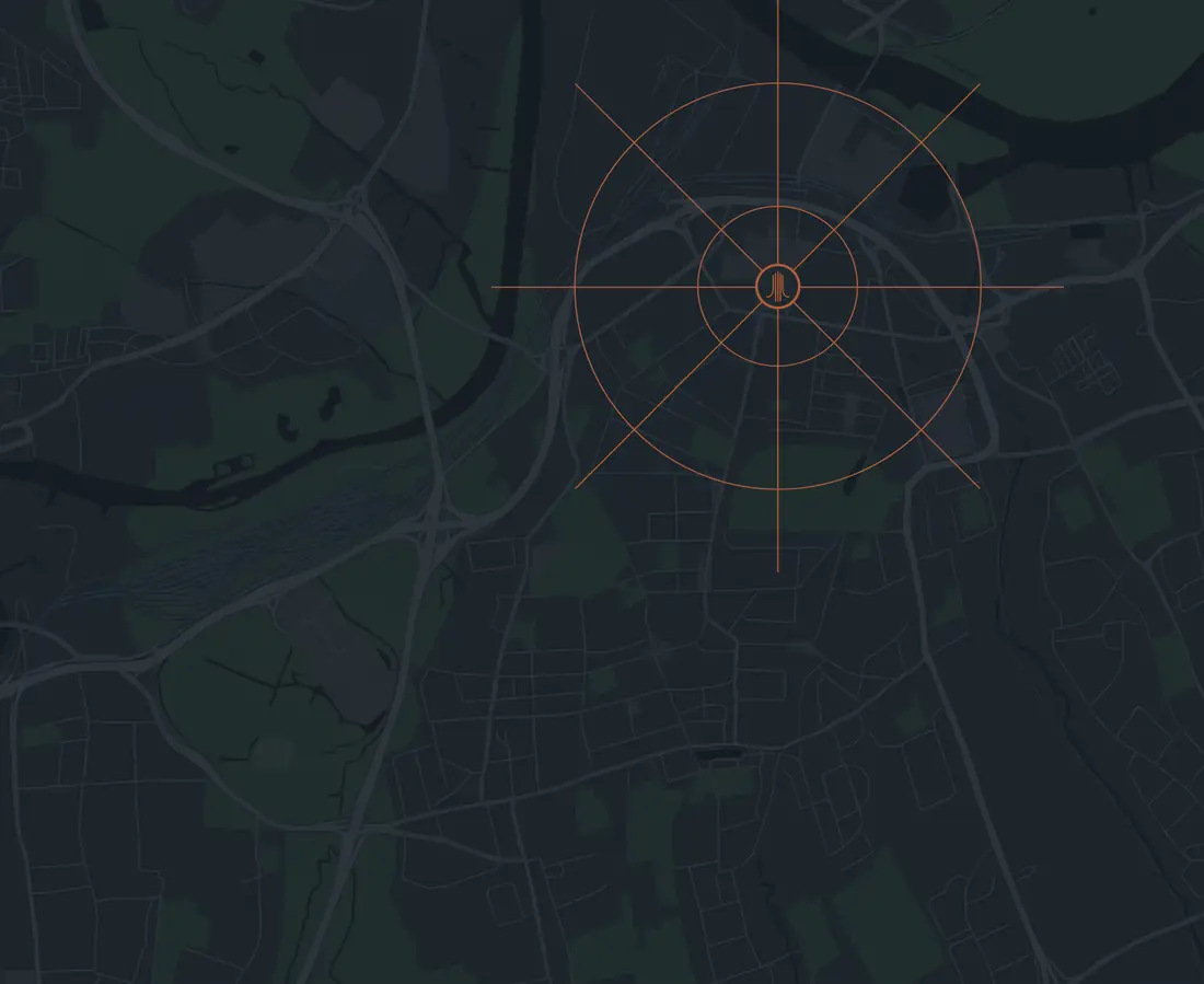 Map of Middlesbrough showing Vertex Teesside and nearby transport, education, food, gyms, medical, sport and places of interest